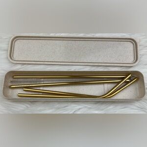 NEW POSHMARK Stainless Steel Drinking Straws Travel Case Set Reusable Gold Tone